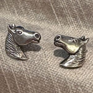 Vintage Sterling Silver 925 Horse Head Earrings Post Back Studs Pony Equestrian